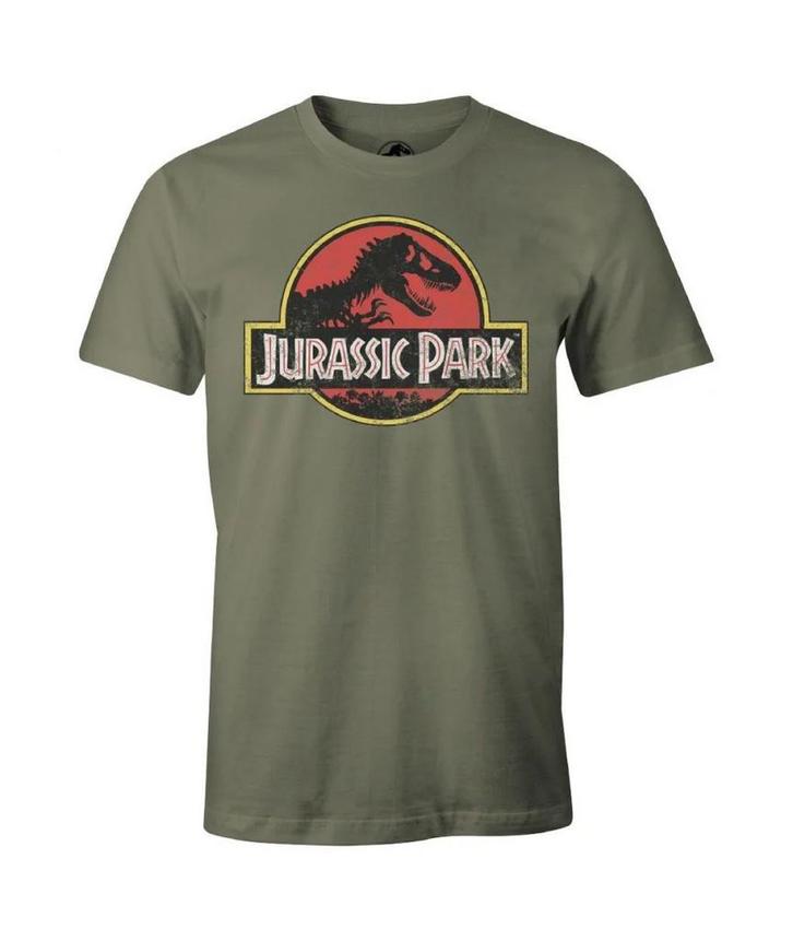 Jurassic Park Vintage Logo Kaki T-Shirt, Verzamelen, Film en Tv, Ophalen of Verzenden