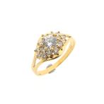 9 Krt. Vintage entourage ring met zirconia (gouden ring), Handtassen en Accessoires, Antieke sieraden, Ophalen of Verzenden, Goud