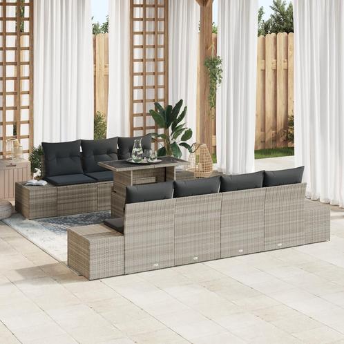 vidaXL 8-delige tuinsofa set met kussens in lichtgrijs poly, Tuin en Terras, Tuinsets en Loungesets, Nieuw, Verzenden