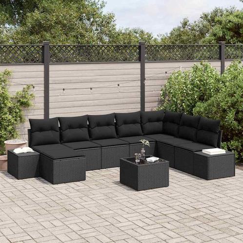 vidaXL Tuinbank Set met kussen 9 pcs Poly rattan, Tuin en Terras, Tuinsets en Loungesets, Nieuw, Verzenden