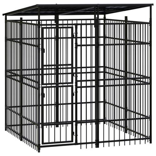 vidaXL Hondenkennel met dak 3,69 m² staal, Dieren en Toebehoren, Hondenbenches, Nieuw, Verzenden