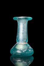 Oud Romeins-Egyptisch Glazen spoelvormige Unguentarium, Antiek en Kunst