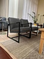 Set van 2 leren fauteuils met stalen frame - grijs leer -, Maison & Meubles, Ophalen of Verzenden