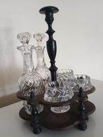 Olie-en-azijnstelletje - Houten dienblad - 2 flessen olie en