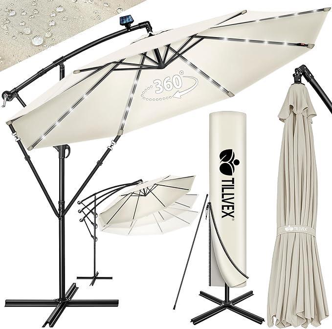 Zweefparasol XL - diameter 350cm - met LED op zonne-energie, Jardin & Terrasse, Ensembles de jardin, Envoi