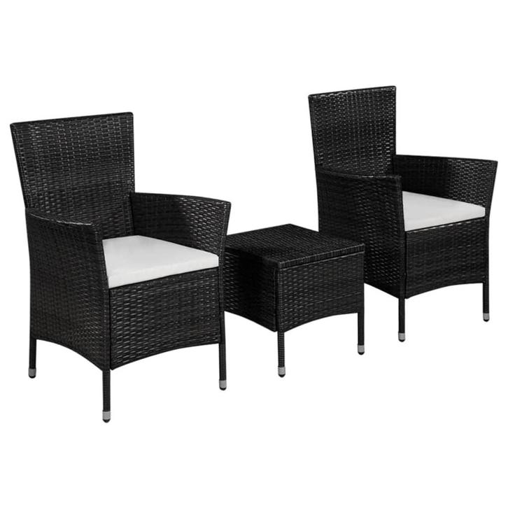 vidaXL 3-delige Bistroset poly rattan zwart, Tuin en Terras, Tuinsets en Loungesets, Nieuw, Verzenden