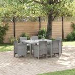vidaXL Tuin Eettafel Set 7 pcs Lichtgrijs Polt riet, Verzenden, Nieuw