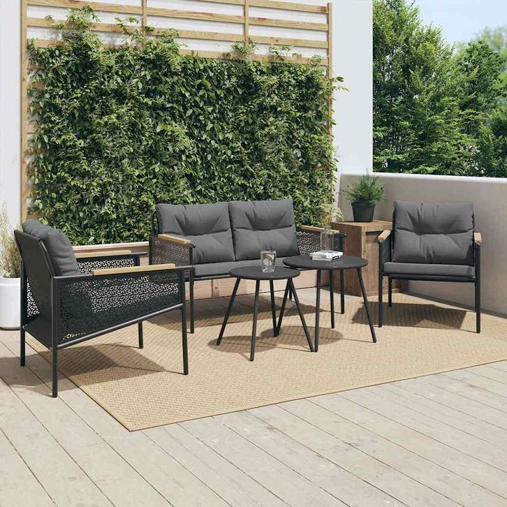 vidaXL 5-delige Balkonset met kussens staal zwart, Tuin en Terras, Tuinsets en Loungesets, Nieuw, Verzenden