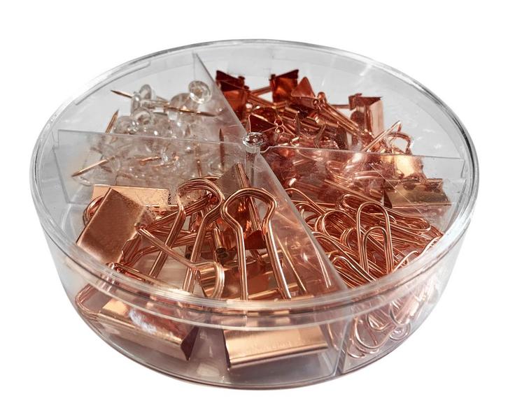 Plastic doosje met 72 paperclips, klemmen en punaises (rosé, Doe-het-zelf en Bouw, Gereedschap | Overige machines, Nieuw, Verzenden