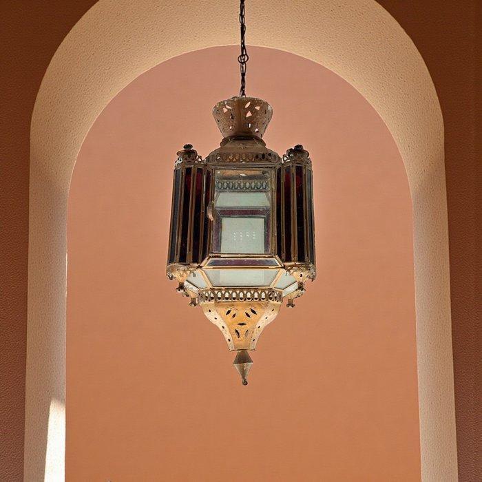 Plafondlamp - Messing, Glazuur - Plafondlamp, Antiek en Kunst, Curiosa en Brocante