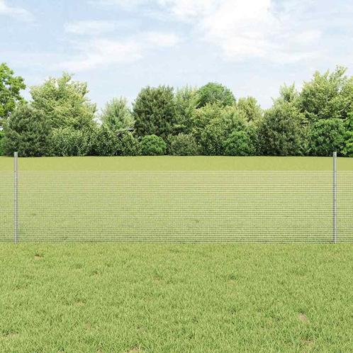 vidaXL Hek met Palen Zilver 0.5 x 25 m Staal, Tuin en Terras, Tuinhekken en Hekwerk, Nieuw, Verzenden