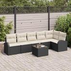 vidaXL Tuinbank Set met kussen 7 pcs Zwart Poly rattan, Verzenden