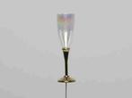 Champagne glas op steker 7, 5 cm. clear gold doos 12st, Nieuw