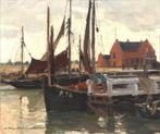 Wilhelm Hambuchen (1869-1939) - Zeilboten in een haven, Antiek en Kunst