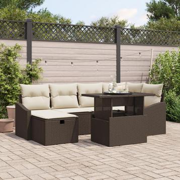 vidaXL 7-delige tuinsofa set met kussens bruin poly rattan, Verzenden