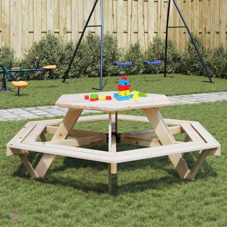 vidaXL Picknicktafel voor 6 kinderen met banken zeshoekig, Tuin en Terras, Tuintafels, Nieuw, Verzenden