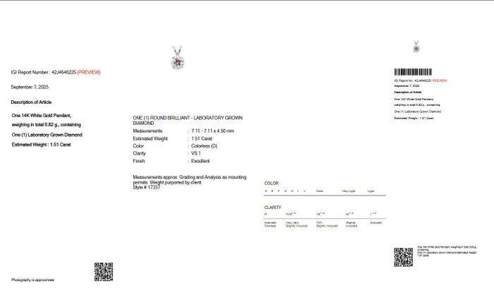 Zonder Minimumprijs - Hanger - 14 karaat Witgoud - 1.51ct., Handtassen en Accessoires, Antieke sieraden