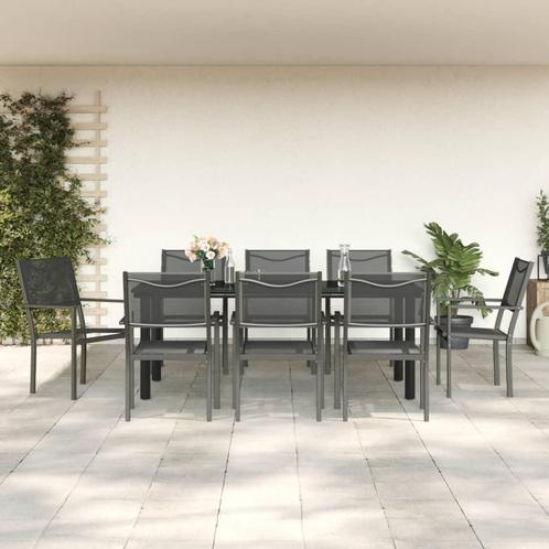vidaXL 9-delige Tuinset textileen en staal zwart, Tuin en Terras, Tuinsets en Loungesets, Tuinset, Nieuw, Verzenden