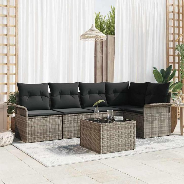 vidaXL Tuinbank Set met kussen met opslag 6 pcs Grijs Poly, Tuin en Terras, Tuinsets en Loungesets, Nieuw, Verzenden