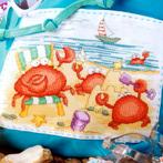Krabben Strand Borduurset 14CT op Wit Borduurstof, Verzenden, Nieuw