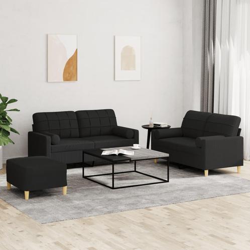 vidaXL 3-delige Loungeset met kussens stof zwart, Huis en Inrichting, Zetels | Zetels, Nieuw, Verzenden