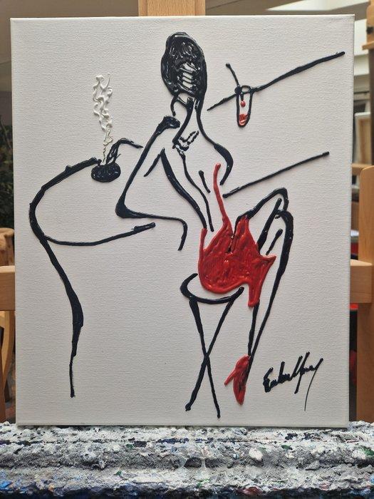 Henry Escobar - Lattente ( attention sur fond blanc ), Antiek en Kunst, Kunst | Designobjecten