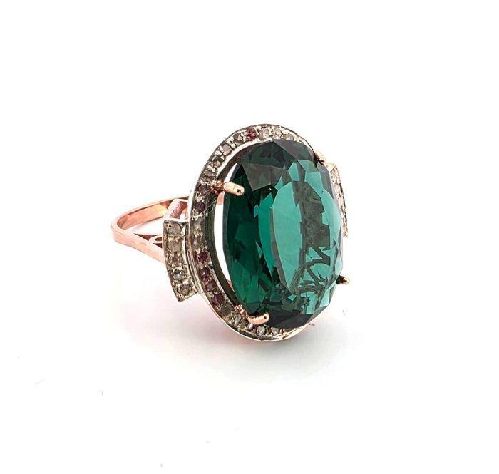 Zonder Minimumprijs - Ring - 9 kt. Roségoud, Zilver Smaragd, Handtassen en Accessoires, Ringen