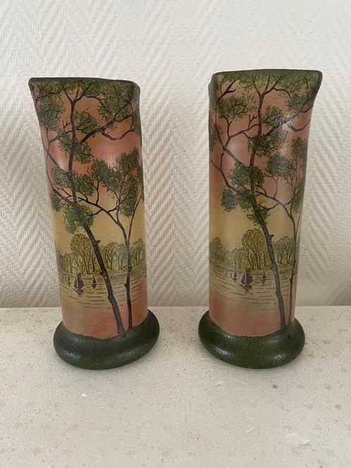 François-Théodore Legras - Vase (2) - Vases au paysage, Antiek en Kunst, Antiek | Glaswerk en Kristal