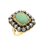 18 Krt. Gouden Victoriaanse ring met jade en roos geslepe..., Handtassen en Accessoires, Ringen, Gebruikt, Overige kleuren, Ophalen of Verzenden