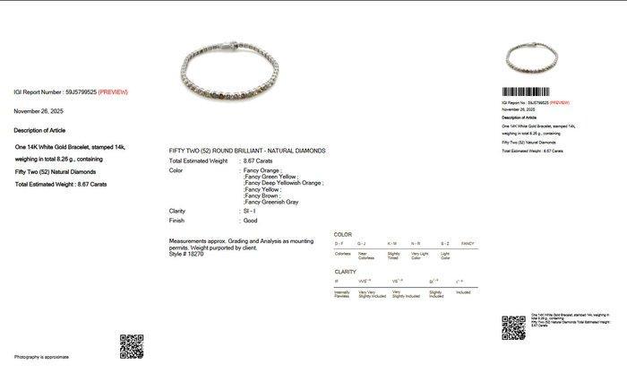 Zonder minimumprijs - Armband - 14 karaat Witgoud - 8.67ct., Bijoux, Sacs & Beauté, Bracelets