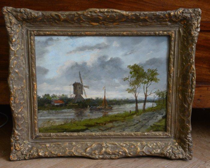 W. Roelofs (XX) - Polderlandschap met molen, Antiek en Kunst, Kunst | Schilderijen | Klassiek