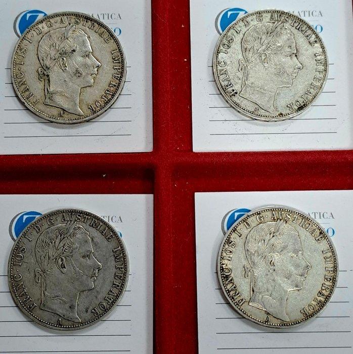 Oostenrijk. Franz Joseph I. Florin 4x 1858, 1859, 1860, 1861, Postzegels en Munten, Munten | Europa | Niet-Euromunten