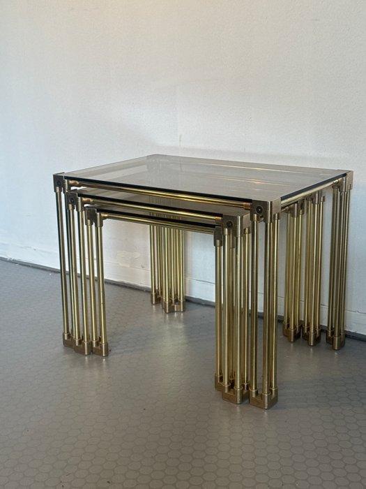Set bijzettafels - Glas, Metaal - Drie bijzettafels, Antiek en Kunst, Kunst | Designobjecten