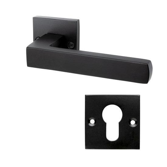 Deurklink Nova mat zwart met vierkante cilinderrozetten, Doe-het-zelf en Bouw, Hang- en Sluitwerk, Klink of Kruk, Nieuw, IJzer