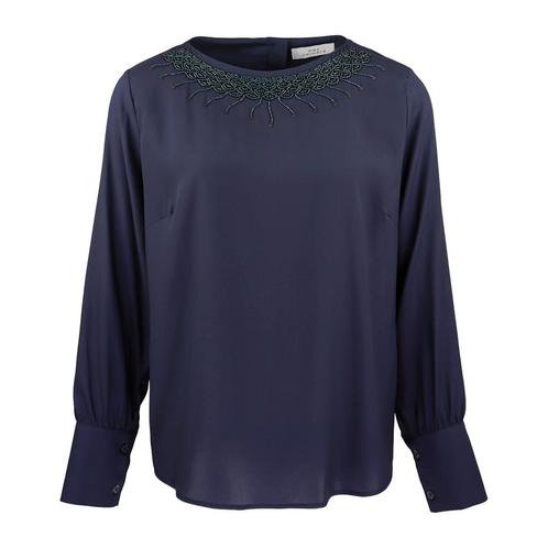 Max Volmáry • donkerblauwe zijden blouse • 38, Kleding | Dames, Blouses en Tunieken, Verzenden