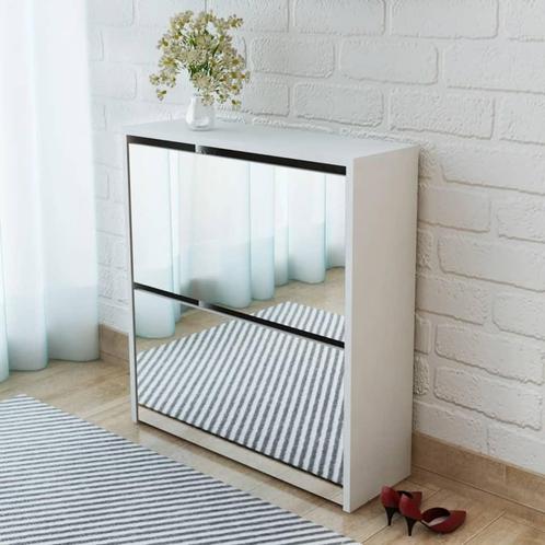 vidaXL Schoenenkast tweelaags met spiegel 63x17x67 cm wit, Huis en Inrichting, Kasten | Schoenenkasten, Nieuw, Verzenden