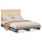 vidaXL Cadre de lit avec tête de lit gris 160x200cm bois, Maison & Meubles, Neuf, Verzenden