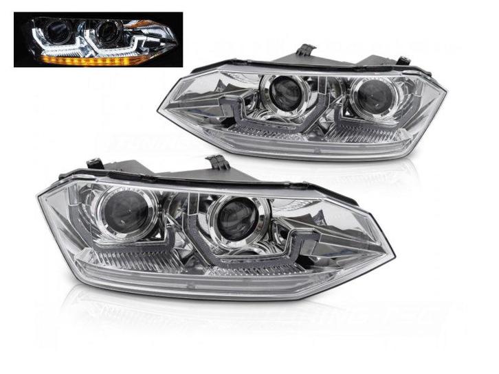 LED DRL dynamische koplampen Chrome geschikt voor VW Polo 6, Auto-onderdelen, Verlichting, Nieuw, Volkswagen, Verzenden