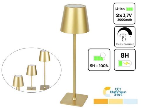 Oplaadbare Tafellamp Goud | Camping Lamp | Buitenlamp IP54, Huis en Inrichting, Lampen | Tafellampen, Nieuw, Kunststof, Metaal