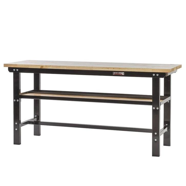 Werkbank zwart 200 cm met hardhouten blad, Doe-het-zelf en Bouw, Werkbanken, Ophalen of Verzenden