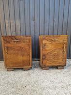 Nachtkastje (2) - Hout, Wortelnotenhout, Messing, Antiek en Kunst