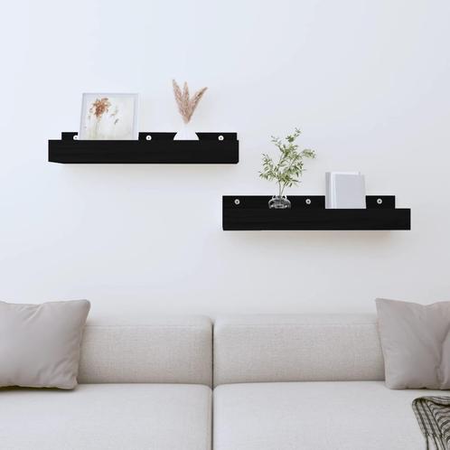 vidaXL Wandschappen 2 st 50x12x9 cm massief grenenhout zwart, Huis en Inrichting, Kasten | Wandmeubels, Nieuw, Verzenden