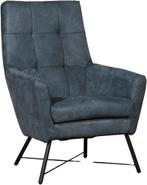 Blauwe leren moderne fauteuil - Kenia Leer Denim (blauw, Maison & Meubles, Fauteuils, Ophalen of Verzenden