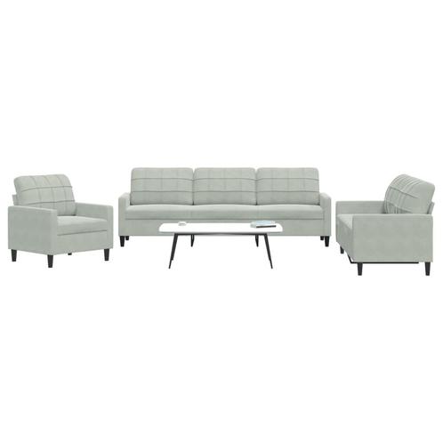 vidaXL 3-delige Loungeset met kussens fluweel lichtgrijs, Huis en Inrichting, Zetels | Zetels, Nieuw, Verzenden