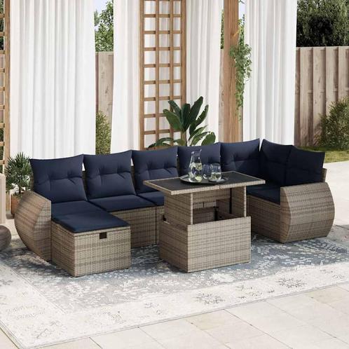vidaXL 8-delige Loungeset met kussens poly rattan acacia, Tuin en Terras, Tuinsets en Loungesets, Loungeset, Nieuw, Verzenden