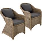 2 luxe wicker fauteuils met kussens - natuur, Verzenden