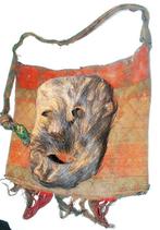 Ongewone lederen masker Gurung-sjamaan met zak, 24 cm
