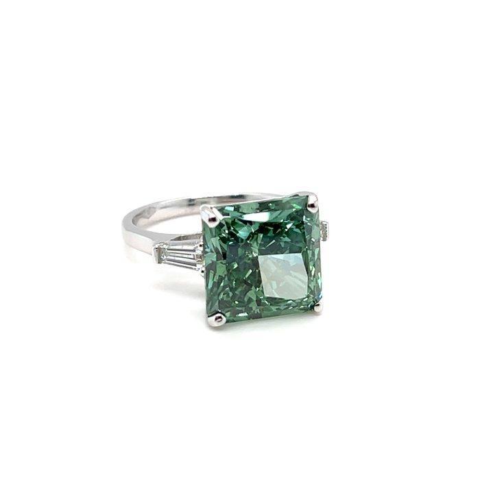Bague - 14 carats Or blanc - 10.99ct. tw. Vert Diamant, Handtassen en Accessoires, Ringen