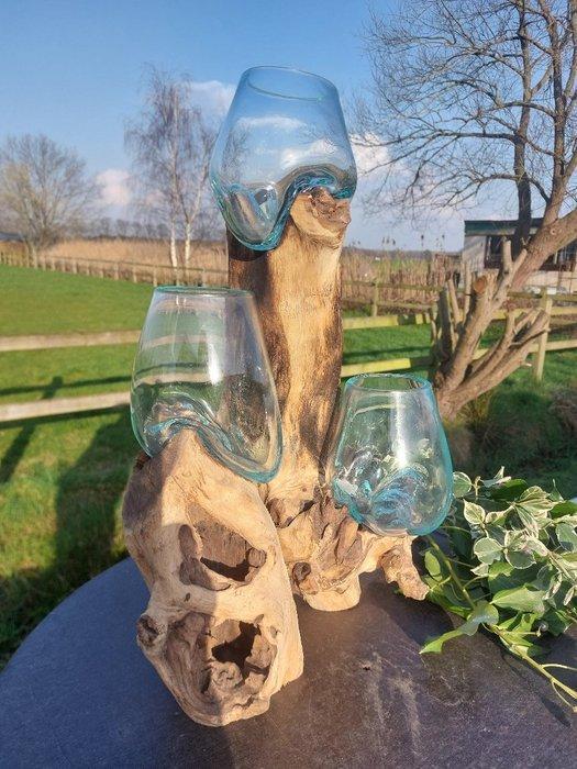 Kom - gesteente - 3 planten glaswerk wortel, Antiquités & Art, Curiosités & Brocante