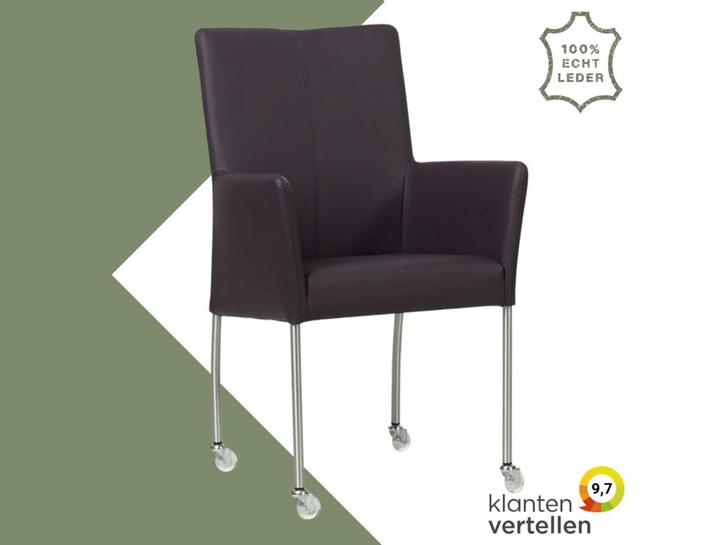 Leren eetkamerstoel Comfort met wieltjes en armleuning -, Huis en Inrichting, Stoelen, Overige kleuren, Eén, Nieuw, Leer, Ophalen of Verzenden
